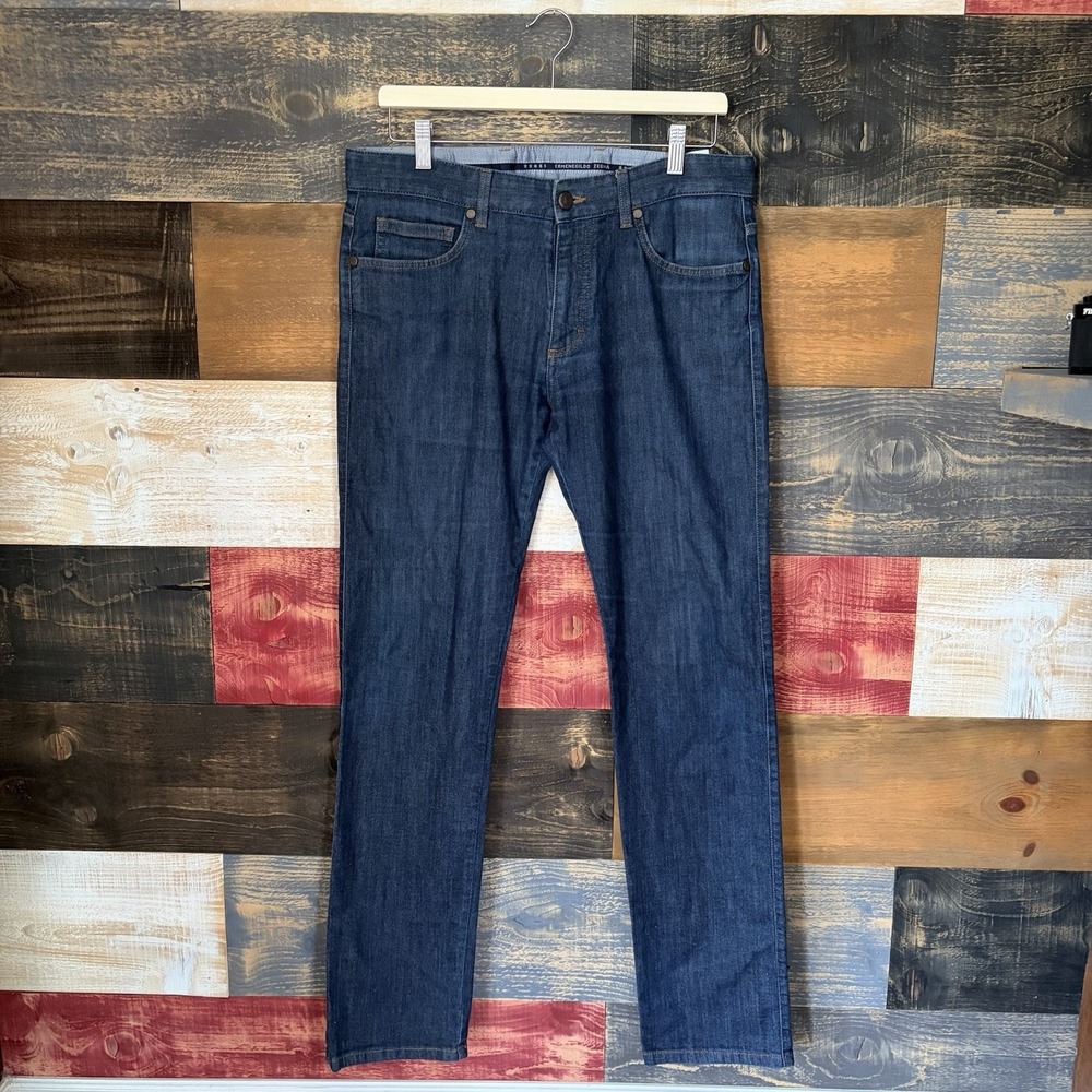 Ermenegildo Zegna Mens Jeans Denim Blue Dark Wash 32x32 Straight Leg